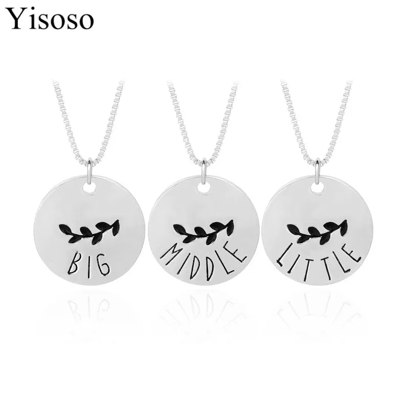 Yisoso 3pcs / set Round Peace Tree Leaf Letter"Big / Mid / Lit Sis" Best Three Sisters Brothers Silver Pendant Necklace XL058
Yisoso 3pcs / set Round Peace Tree Leaf Letter"Big / Mid / Lit Sis" Best Three Sisters Brothers Silver Pendant Necklace XL058
