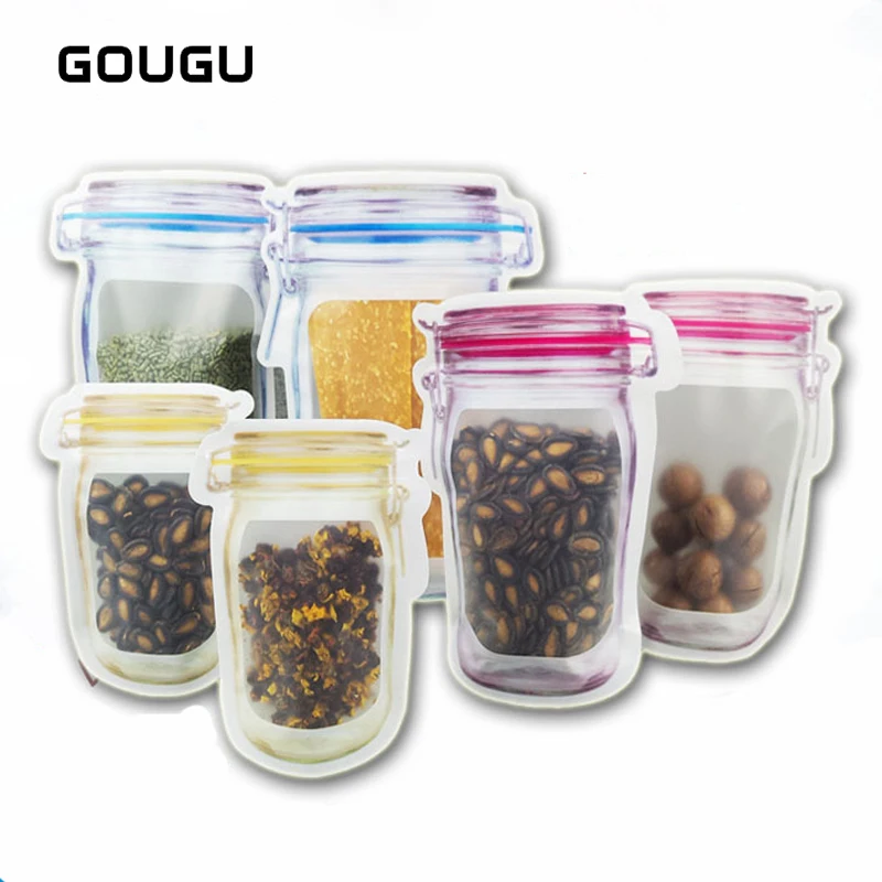 

GOUGU 10 Uds Mason Jar bolsas de almacenamiento con cierre zip reutilizable alimentos protector de bolsa a prueba de fugas bocadillo sándwich bolsas de almacenamiento para viajes niños A-320