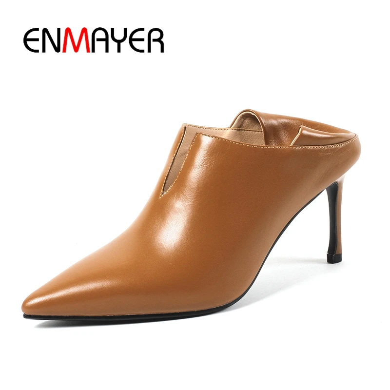 ENMAYER Top quality genuine leather pointed toe thin heel slip-on pumps lady elegant solid high heel pumps ZYL622
ENMAYER Top quality genuine leather pointed toe thin heel slip-on pumps lady elegant solid high heel pumps ZYL622