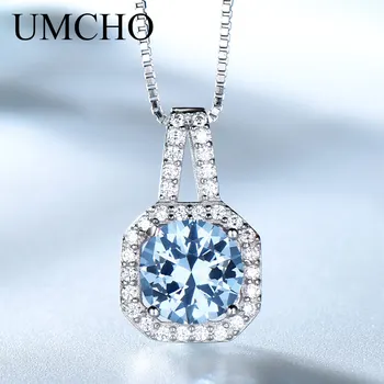 

UMCHO Created Sky Blue Topaz Gemstone For Women Solid 925 Sterling Silver Pendant Brand Fine Jewelry Gift for Wedding