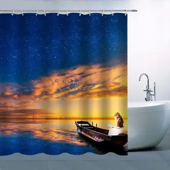 Character Theme Shower Curtain Blue Starry Sky Yellow Cloud Reflection On Sea Beautiful Girl Sitting On Boat Waterproof 
Character Theme Shower Curtain Blue Starry Sky Yellow Cloud Reflection On Sea Beautiful Girl Sitting On Boat Waterproof