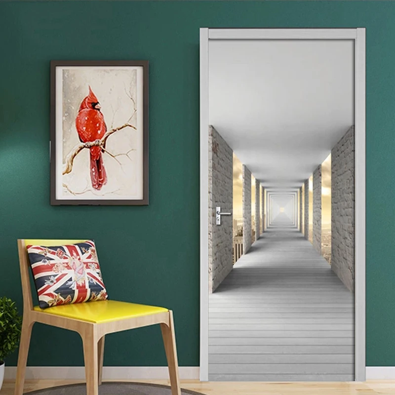 

Simple Geometric Building City PVC Waterproof Self-Adhesive Door Sticker Wallpaper For Living Room Door 3D Decals Mural Poster