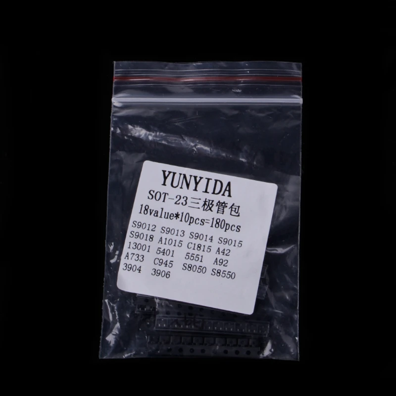 180 Pcs 18 Values SMD Transistor Assorted Kit SOT-23 2N2222 S9013 S9014 S9015 S9018 SMD Triode Transistors
180 Pcs 18 Values SMD Transistor Assorted Kit SOT-23 2N2222 S9013 S9014 S9015 S9018 SMD Triode Transistors