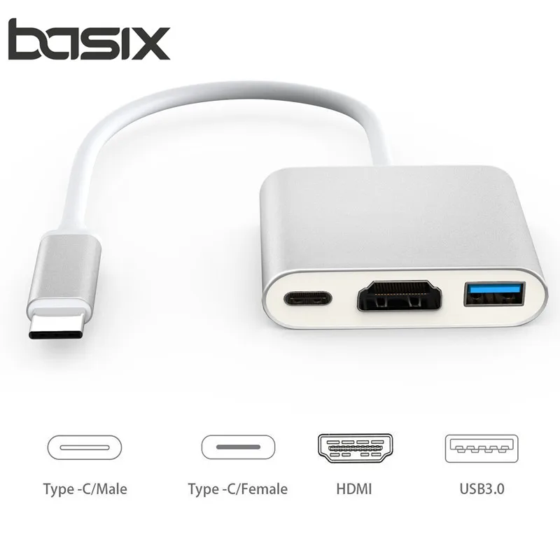 BASIX Usb Type-C Hub Adapter 3-in-1 USB C hub to HDMI USB3.0 Type-C Female Adapter with Charging Converter for New MacBook
BASIX Usb Type-C Hub Adapter 3-in-1 USB C hub to HDMI USB3.0 Type-C Female Adapter with Charging Converter for New MacBook