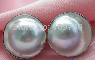 

ry00353 Real GRAY SOUTH SEA MABE PEARL SILVER EARRING A0422