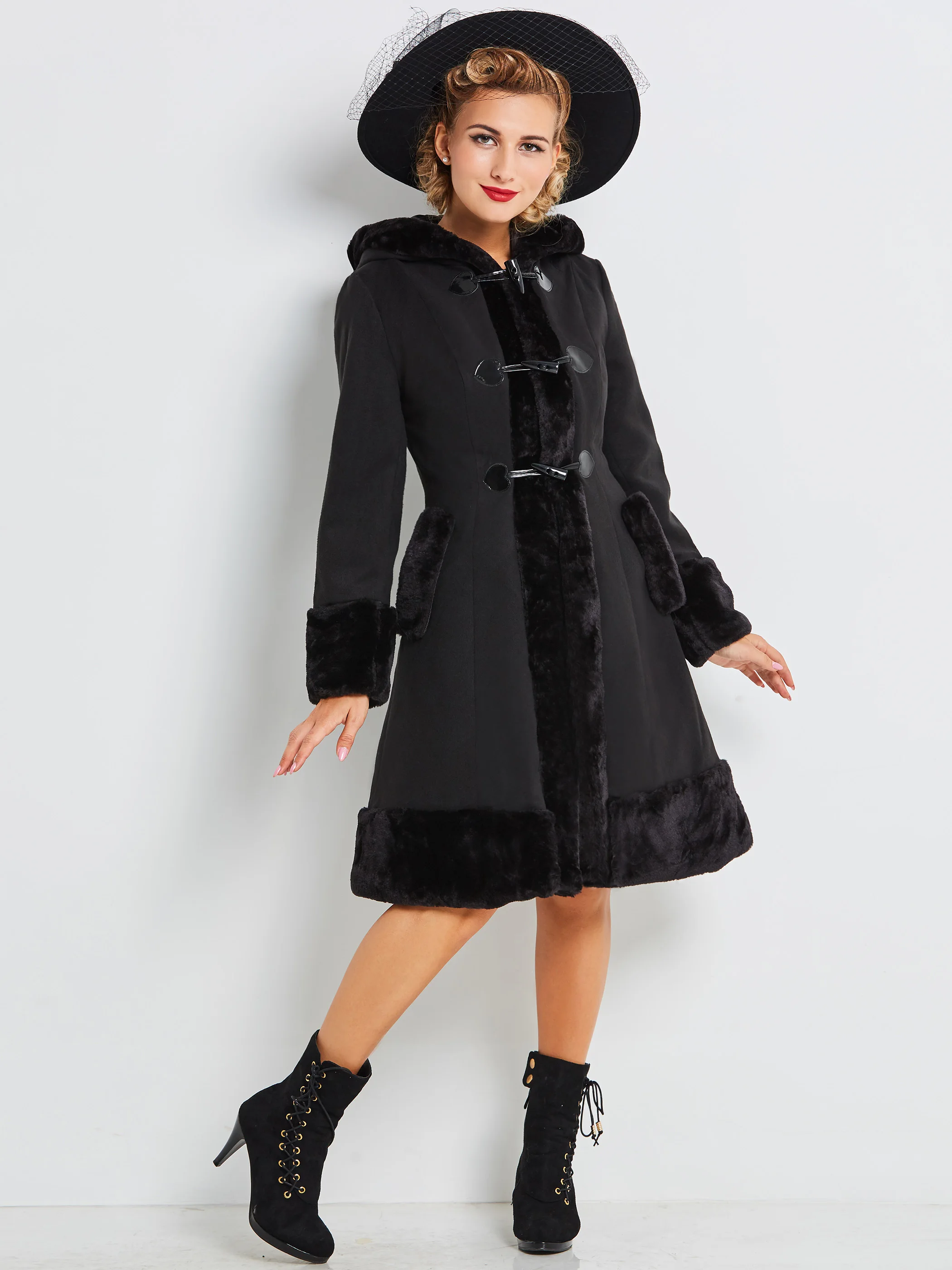 Women Black Hooded Winter Wool Blends Coat Full Sleeve Autumn Winter Warm Female Long Cloaks Outwear Back Lace Up Outwear
Women Black Hooded Winter Wool Blends Coat Full Sleeve Autumn Winter Warm Female Long Cloaks Outwear Back Lace Up Outwear