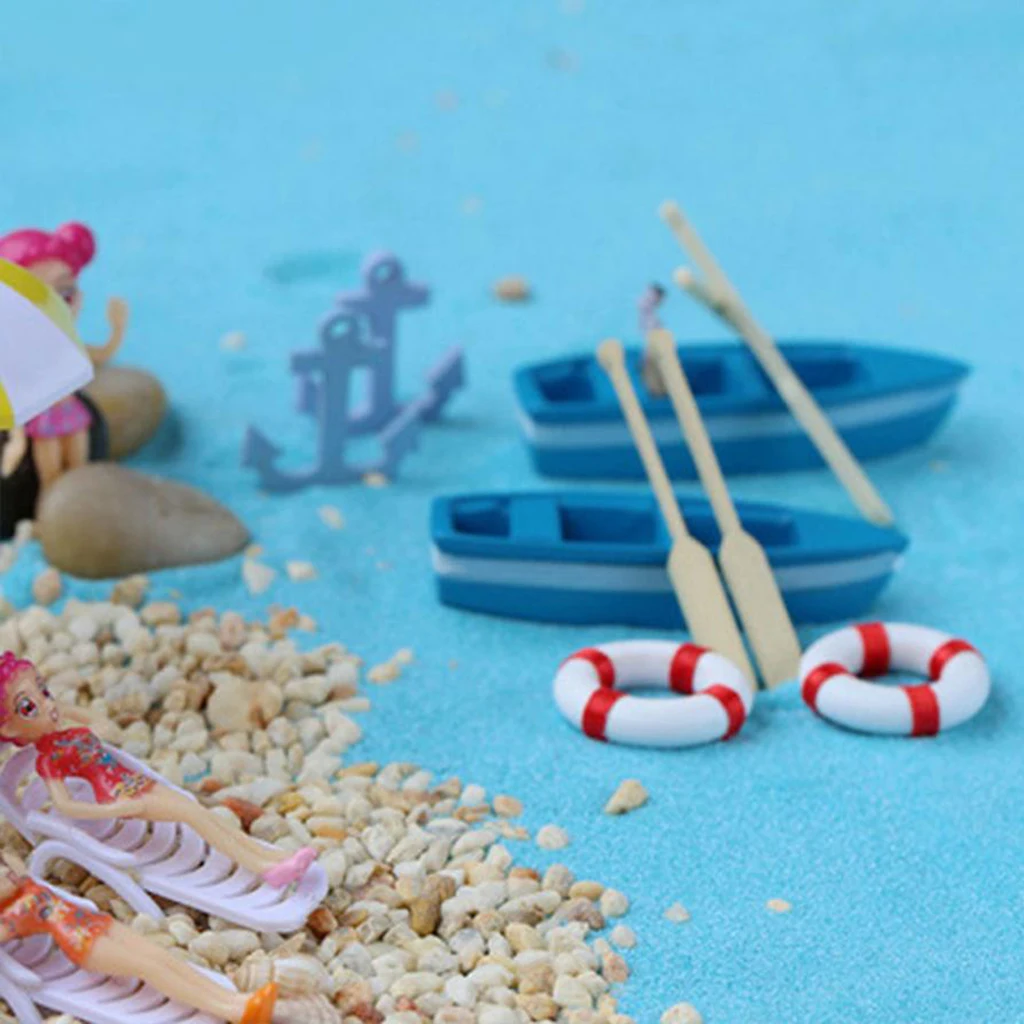 DIY Resin Model Small Blue Boat Figure with Paddles for DIY Layout Scenery Microlandschaft Decoration Ornament Crafts