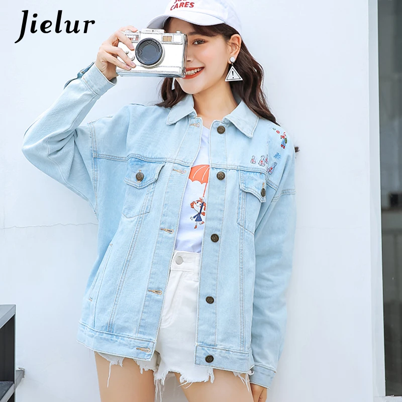 Jielur Autumn Spring Single Breasted Female Jean Jacket Korean Embroidery Loose Denim Jacket Vintage Harajuku Lady Coat Dropship
Jielur Autumn Spring Single Breasted Female Jean Jacket Korean Embroidery Loose Denim Jacket Vintage Harajuku Lady Coat Dropship