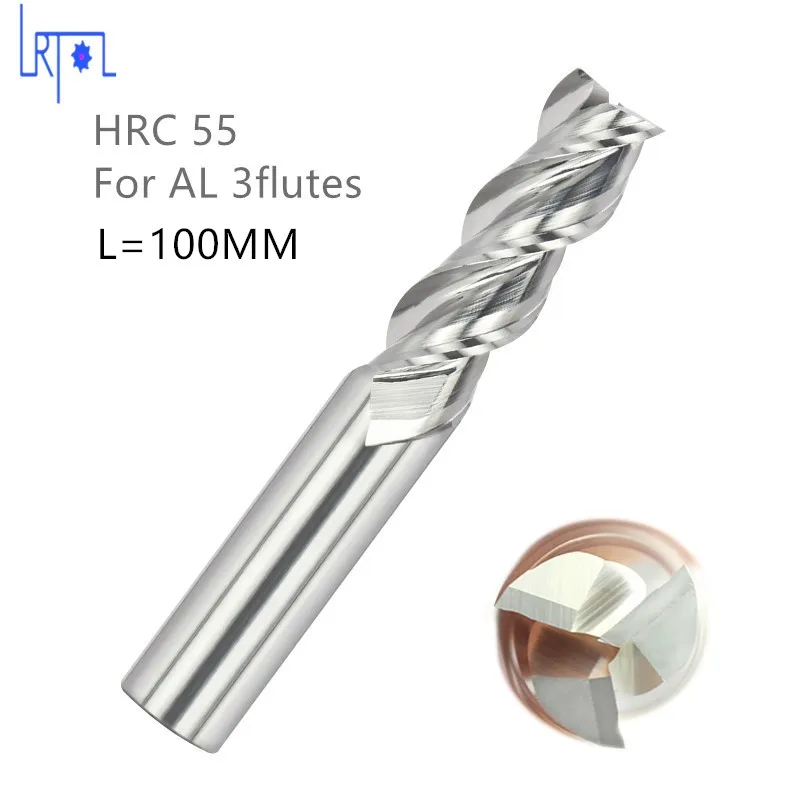 hrc55 3Flutes 6 8 10 12 16*100mm Flat Square End Mill for Aluminum Spiral Bit Milling Tools Carbide CNC End Mill
hrc55 3Flutes 6 8 10 12 16*100mm Flat Square End Mill for Aluminum Spiral Bit Milling Tools Carbide CNC End Mill
