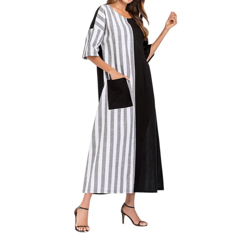 Women New Fashion Summer Dresses Cotton and Linen Bohemian Striped O-Neck Loose Kaftan Long Dress Elegant Vestido Sundress z0406
Women New Fashion Summer Dresses Cotton and Linen Bohemian Striped O-Neck Loose Kaftan Long Dress Elegant Vestido Sundress z0406