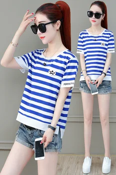 Blue-and-white striped T-shirt for women in spring and summer of 2020 T-shirt
Blue-and-white striped T-shirt for women in spring and summer of 2020 T-shirt