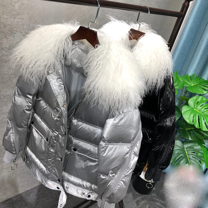 Фото Женская зимняя куртка пуховое пальто шерстяное с меховым воротником Верхняя