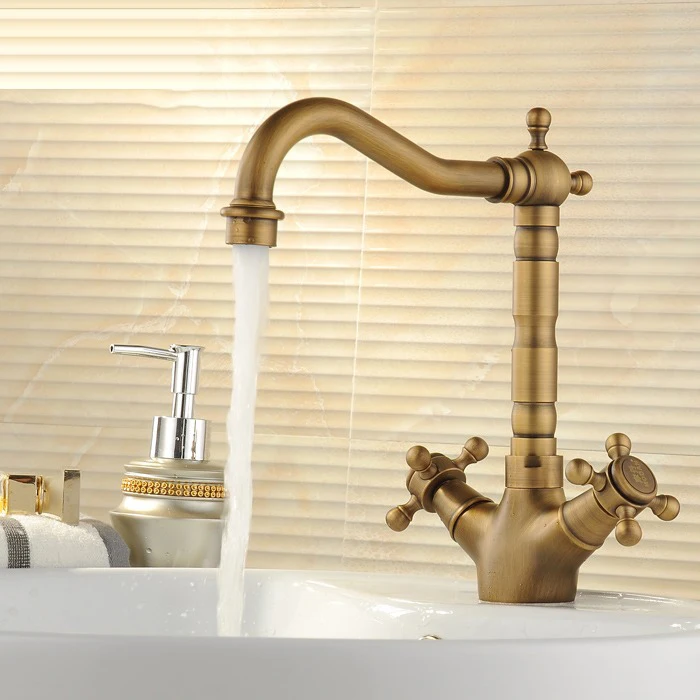 Vintage Brass Bathroom Sink Antique Brushed Basin Faucet Deck Mounted Tap Dual Handles Hot Cold Water Mixer Torneira
Vintage Brass Bathroom Sink Antique Brushed Basin Faucet Deck Mounted Tap Dual Handles Hot Cold Water Mixer Torneira