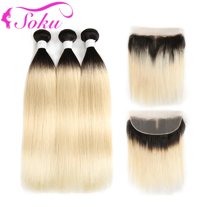 Brazilian Straight Human Hair Bundles With Frontal SOKU Two Tone Dark Roots Ombre Blonde Hair Weave Bundles Remy Hair Extensions
Brazilian Straight Human Hair Bundles With Frontal SOKU Two Tone Dark Roots Ombre Blonde Hair Weave Bundles Remy Hair Extensions
