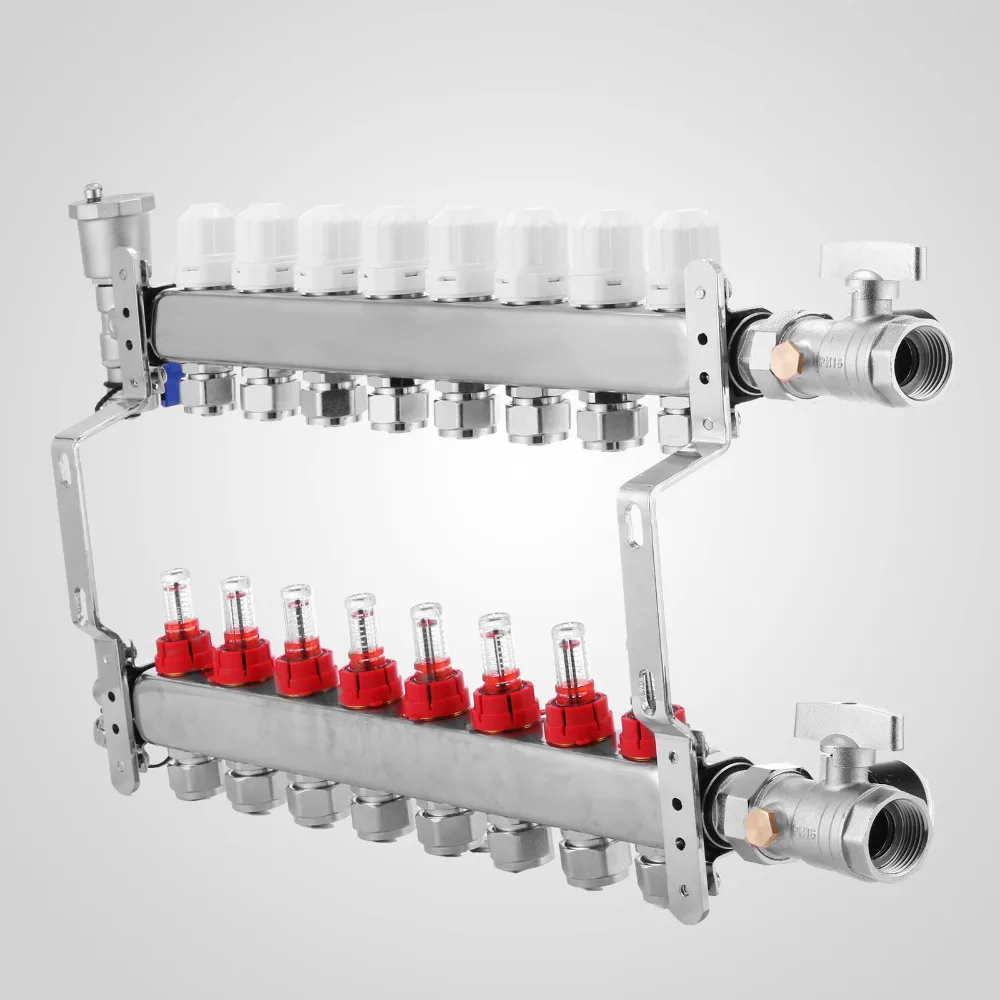 Floor Heating 8-Branch PEX Radiant Manifold Set - Stainless Steel, for 1/2" PEX
Floor Heating 8-Branch PEX Radiant Manifold Set - Stainless Steel, for 1/2" PEX