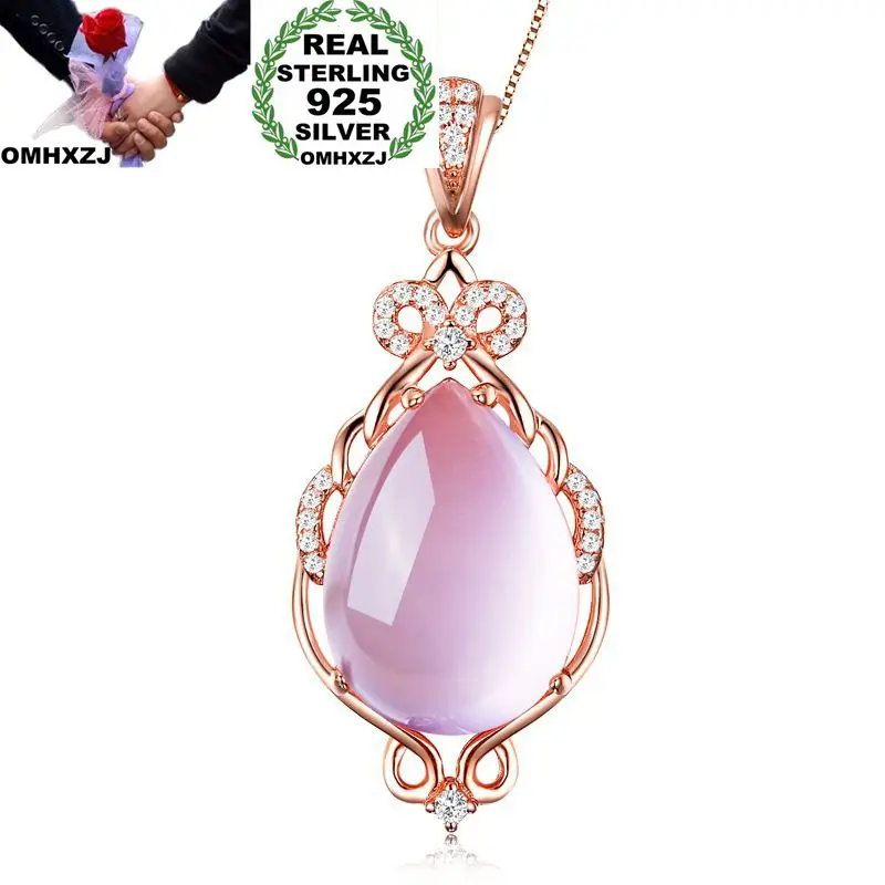 OMHXZJ Wholesale European Fashion Woman Girl Party Gift Rose Quartz AAA Zircon S925 Sterling Silver Necklace Pendant Charm CA151 | Украшения