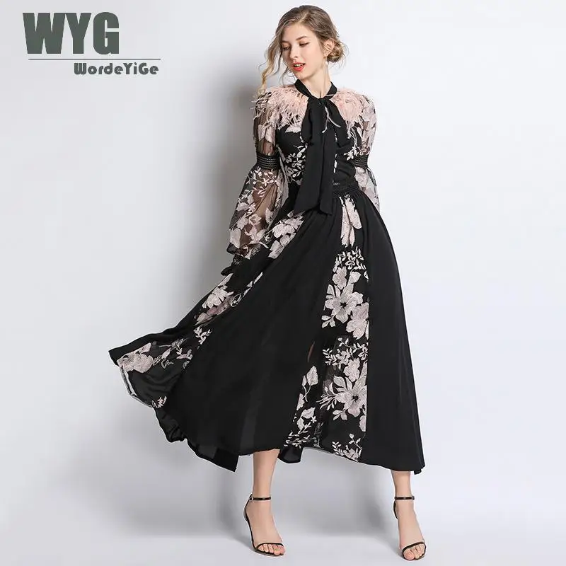 Womens Elegant Embroidery Dress 2019 Spring Hot Sale Feathers Patchwork Bow Tie Lantern Sleeve Hollow Out Empire Midi Dresses
Womens Elegant Embroidery Dress 2019 Spring Hot Sale Feathers Patchwork Bow Tie Lantern Sleeve Hollow Out Empire Midi Dresses