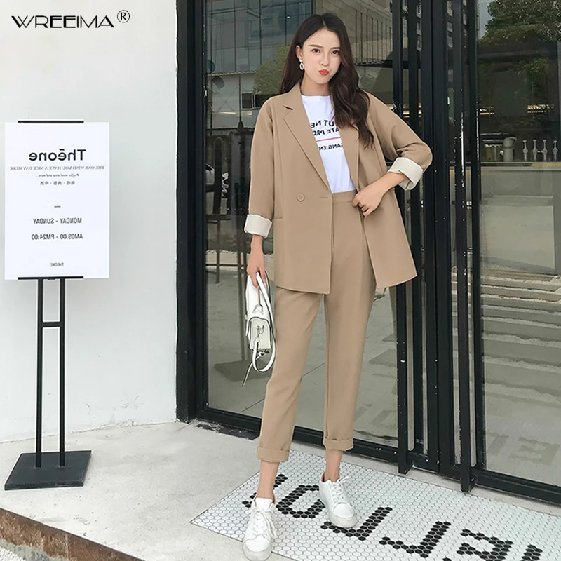 wreeima Casual Solid Women Pant Suits Notched Collar Blazer Jacket & Straight Pant Khaki Female Suit spring 2019 New product
wreeima Casual Solid Women Pant Suits Notched Collar Blazer Jacket & Straight Pant Khaki Female Suit spring 2019 New product