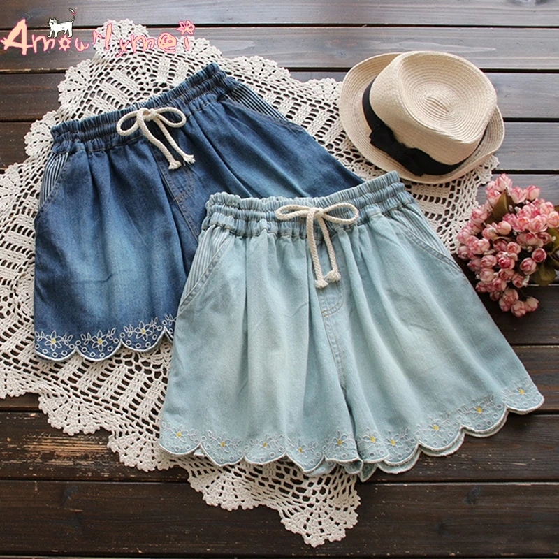 Amourlymei Wave Flowers Embroidery Casual Loose Elastic High Waist Denim Shorts Mori Girl 2018 Summer New Women Shorts
Amourlymei Wave Flowers Embroidery Casual Loose Elastic High Waist Denim Shorts Mori Girl 2018 Summer New Women Shorts