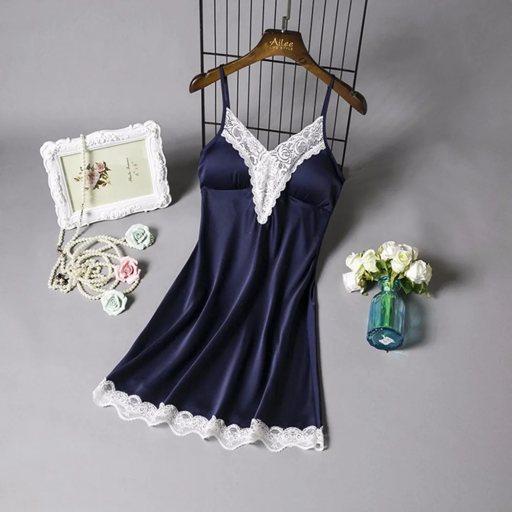 Satin Sleepwear Women Ladies Nightwear Nightdress Sexy Lingerie with Chest Pads Nightgown Pijamas Nightdress Lace Sleepwear 2019
Satin Sleepwear Women Ladies Nightwear Nightdress Sexy Lingerie with Chest Pads Nightgown Pijamas Nightdress Lace Sleepwear 2019