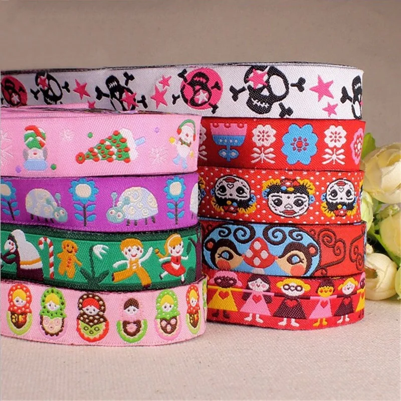 

2016 New 16mm 100% Polyester Cartoon Jacquard Ribbon DIY Pet Collar Decorated With Children's Clothing Accessories 9 design