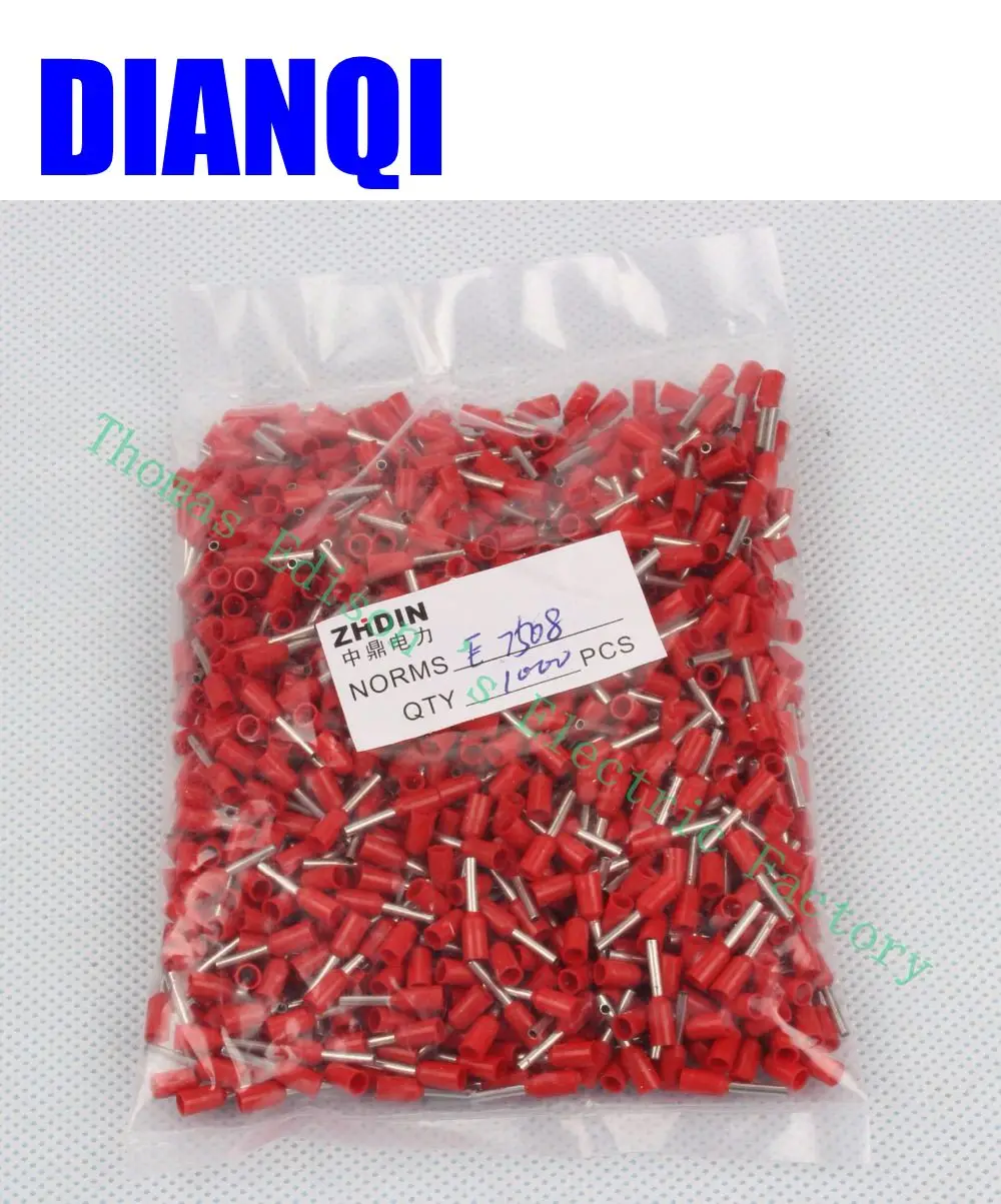 E7508 Tube Pre-insulating Terminal(Type TG-JT) Cold pressed terminals/Cable Connector/Wire Connector 1000PCS/Pack
E7508 Tube Pre-insulating Terminal(Type TG-JT) Cold pressed terminals/Cable Connector/Wire Connector 1000PCS/Pack