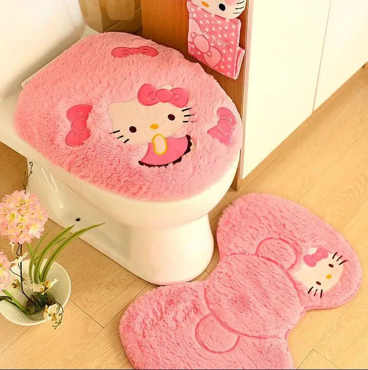 4pcs Set Hello Kitty Bathroom Toilet Seat Cover Wc 4pcs Set Hello Kitty Bathroom Toilet Seat Cover Wc Bath Mat Holder Closestool Lid Christmas Home Decor In Covers From