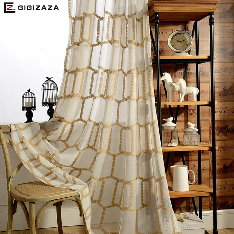 New Honeycomb Embroidery Voile Window Curtains Panels Gold Color Geometric Sheer Tulle Process Custom Size for Living room
New Honeycomb Embroidery Voile Window Curtains Panels Gold Color Geometric Sheer Tulle Process Custom Size for Living room