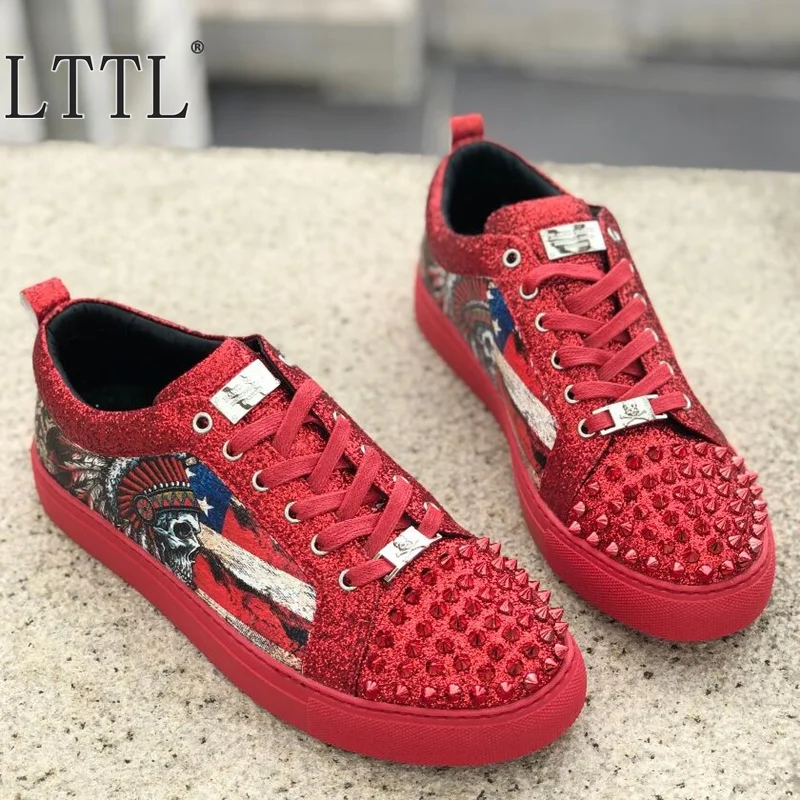 LTTL New Arrival Spikes Lace-up Shoes Men Glitter Sneakers Top Fashion Skull Print Low-cut Sneaker Mens Casual Shoes
LTTL New Arrival Spikes Lace-up Shoes Men Glitter Sneakers Top Fashion Skull Print Low-cut Sneaker Mens Casual Shoes