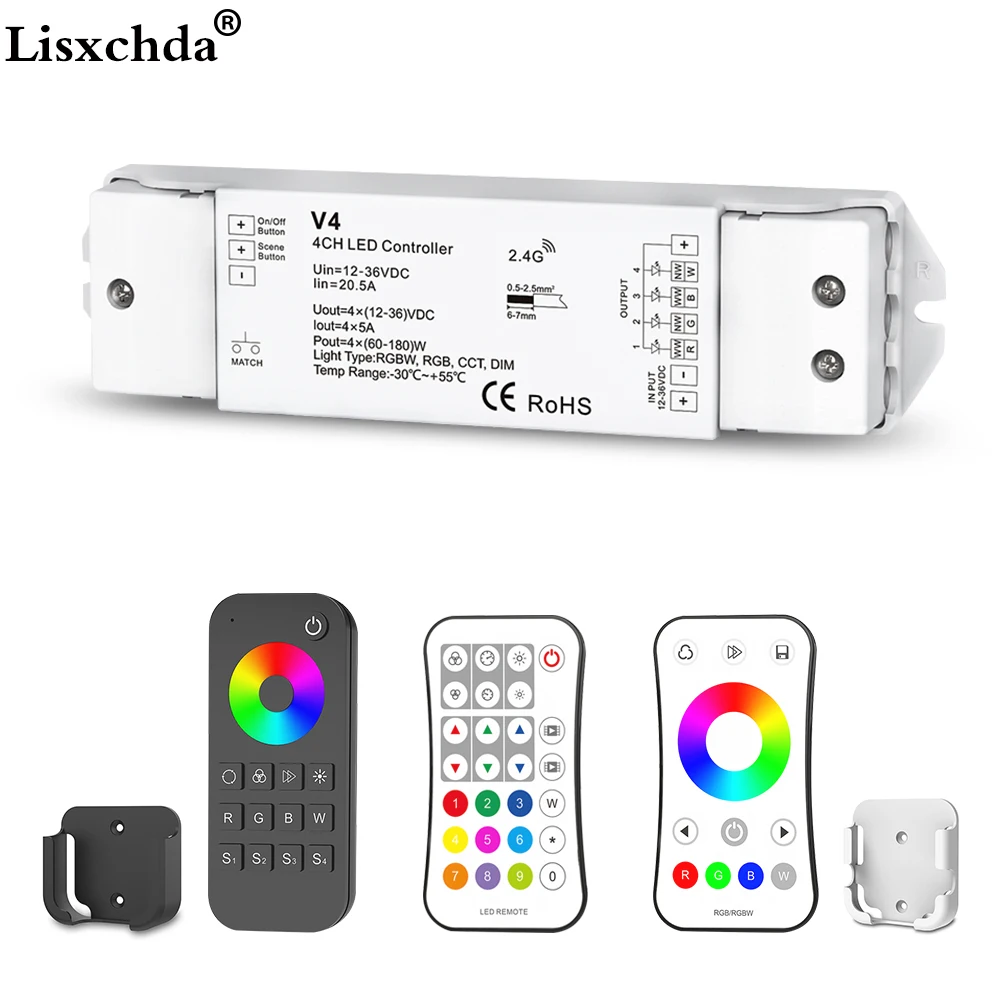RGBW/RGB Controller+2.4GHz Wireless RF Remote Controller 4 Channel LED RF Controller for RGB/RGBW LED Strip Light
RGBW/RGB Controller+2.4GHz Wireless RF Remote Controller 4 Channel LED RF Controller for RGB/RGBW LED Strip Light
