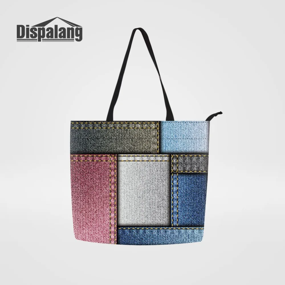 

Denim Patterns Women Storage Bag Handbag Women's Large Capacity Reusable Grocery Bags Ladies Shopping Totes Bag Top-handle Bags