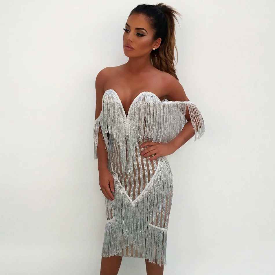 S Curve Strapless Fringe Sheer Mesh Glitter Sequins Stripe Plunge V Neck Rayon Midi Bandage Dress
S Curve Strapless Fringe Sheer Mesh Glitter Sequins Stripe Plunge V Neck Rayon Midi Bandage Dress