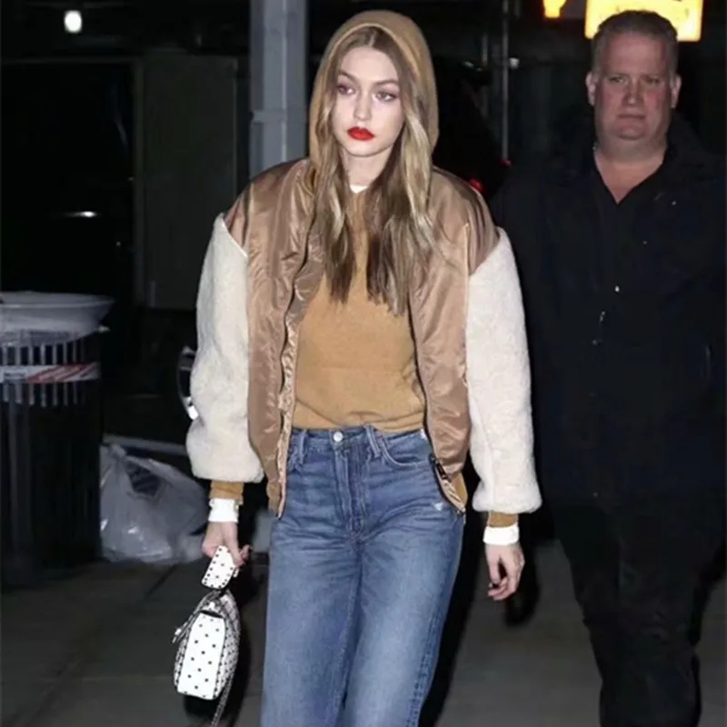 Lamb Wool Patchwork Bomber Jackets Women 2019 Winter Thick Gigi Hadid Casual MA1 Bomber Jacket And Coat Women Fur Coat cwj0025-5
Lamb Wool Patchwork Bomber Jackets Women 2019 Winter Thick Gigi Hadid Casual MA1 Bomber Jacket And Coat Women Fur Coat cwj0025-5