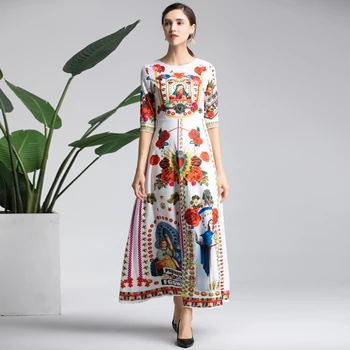 High quality new 2020 designer Fashion runway Maxi dress Women's Half Sleeve Elegant Slim Flowers and Madonna Print long Dress
High quality new 2020 designer Fashion runway Maxi dress Women's Half Sleeve Elegant Slim Flowers and Madonna Print long Dress