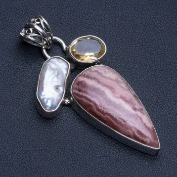 Natural Rhodochrosite,Citrine and Biwa Pearl Boho Style 925 Sterling Silver Pendant 2" R0627
Natural Rhodochrosite,Citrine and Biwa Pearl Boho Style 925 Sterling Silver Pendant 2" R0627