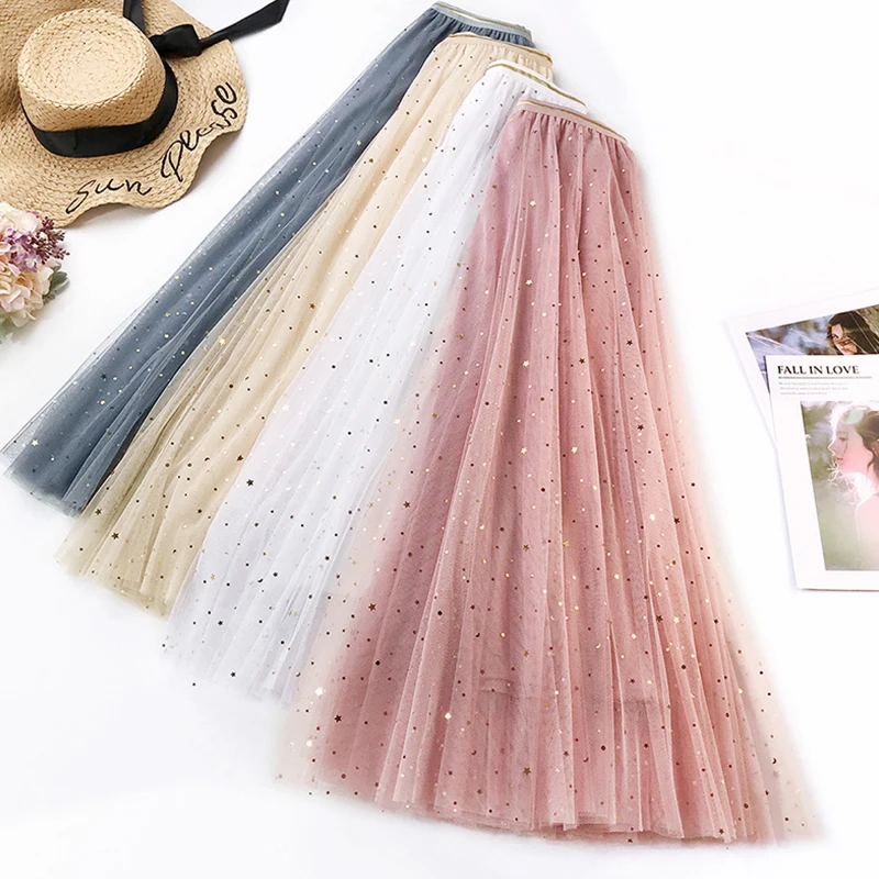 2019 Spring Tulle Skirts Womens Fashion Shining Star Mesh Tutu Skirt Pleated Long Skirts Midi Skirts Femme Pleated Skirt Oculto
2019 Spring Tulle Skirts Womens Fashion Shining Star Mesh Tutu Skirt Pleated Long Skirts Midi Skirts Femme Pleated Skirt Oculto