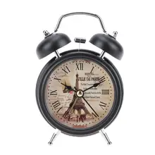 Sino do vintage despertador e nightlight silencioso sem tiqueamento flor + torre de ferro relógio mesa quarto relógios escritório decoração da sua casa(China)