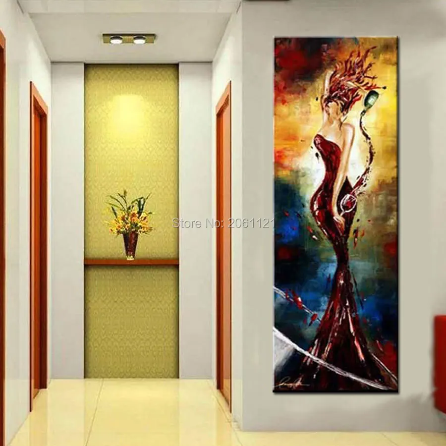 

handpainted oringinal bar porch office decorations oil painting elegant wine lady ideas pop modern sexy vertical wall canvas art