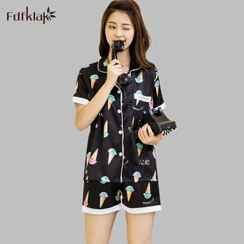 Summer pajamas set sleepwear shorts for women cartoon print cute girl's pijamas black white silk satin pajamas A796
Summer pajamas set sleepwear shorts for women cartoon print cute girl's pijamas black white silk satin pajamas A796