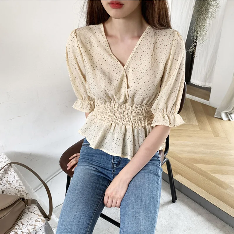 BGTEEVER V-neck Dots Elastic Waist Women Blouses and Tops Vintage Flare Sleeve Women Shirt female blusas mujer de moda 2019
BGTEEVER V-neck Dots Elastic Waist Women Blouses and Tops Vintage Flare Sleeve Women Shirt female blusas mujer de moda 2019