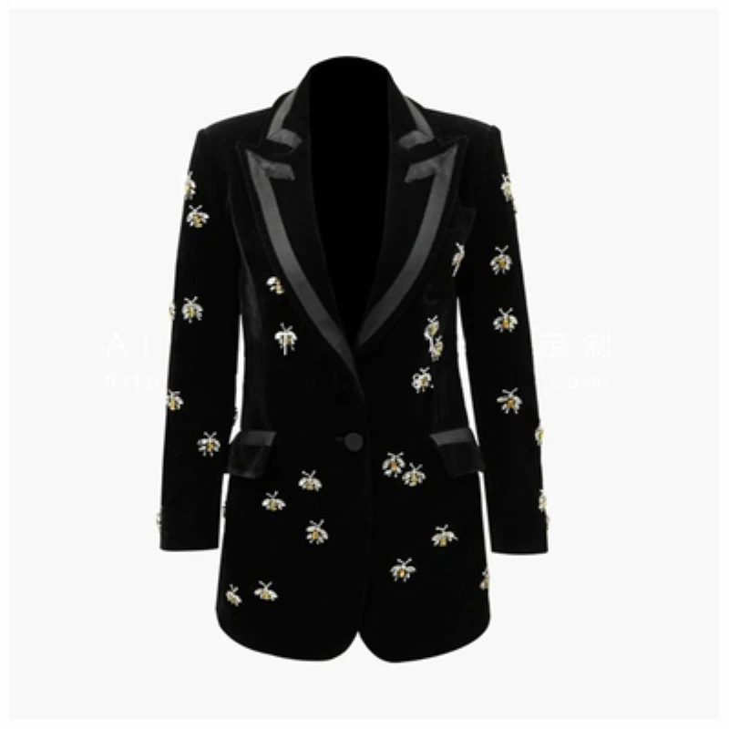 European and American style temperament commuter black gold velvet jacket beaded heavy diamond women's suit Blazers
European and American style temperament commuter black gold velvet jacket beaded heavy diamond women's suit Blazers