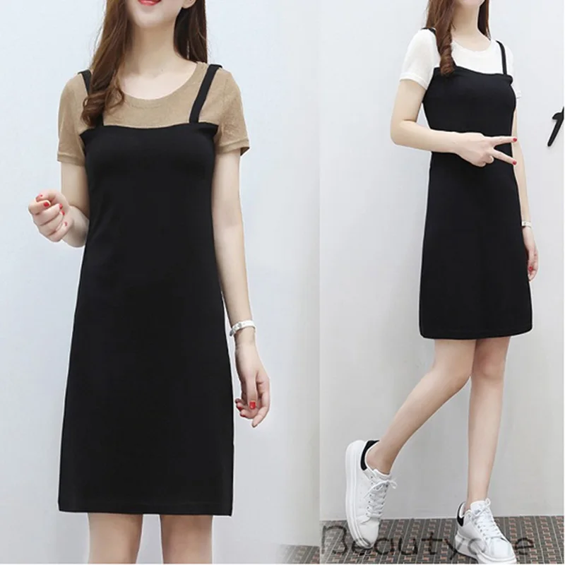 Plus Size Girls Black And White Fake 2 Piece Slimming Korean Mini Dress T Shirt Spring Autumn Color Patchwork Casual Dress
Plus Size Girls Black And White Fake 2 Piece Slimming Korean Mini Dress T Shirt Spring Autumn Color Patchwork Casual Dress