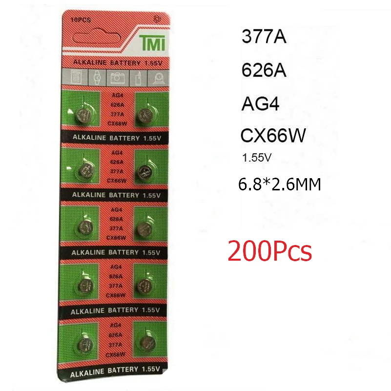 200pcs/lot=20cards Watch Battery 377 LR626 AG4 626A CX66W 1.55V Alkaline Coin Cell Button Battery for Watch Toys Calculator
200pcs/lot=20cards Watch Battery 377 LR626 AG4 626A CX66W 1.55V Alkaline Coin Cell Button Battery for Watch Toys Calculator
