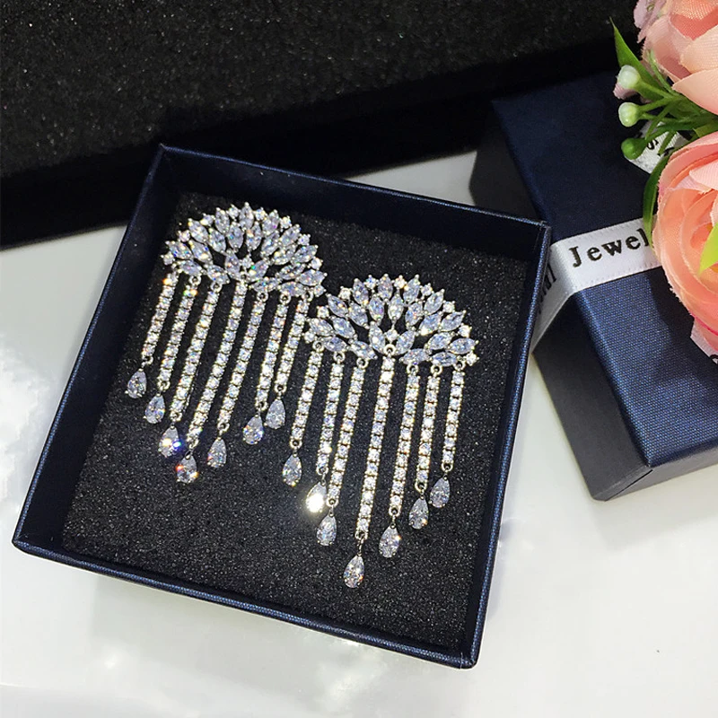 Luxury Cubic Zirconia Boucles Accessories Top Quality White Gold Color Tassel Dangle Earrings For Wedding Bridal Jewelry E-042
Luxury Cubic Zirconia Boucles Accessories Top Quality White Gold Color Tassel Dangle Earrings For Wedding Bridal Jewelry E-042