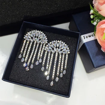 Luxury Cubic Zirconia Boucles Accessories Top Quality White Gold Color Tassel Dangle Earrings For Wedding Bridal Jewelry E-042
Luxury Cubic Zirconia Boucles Accessories Top Quality White Gold Color Tassel Dangle Earrings For Wedding Bridal Jewelry E-042