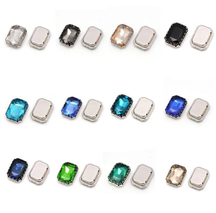 

8X10/10X14/13x18mm sew on rhinestones More Colors Rectangle silver lace shape claw glass crystal rhinestones Diy accessories