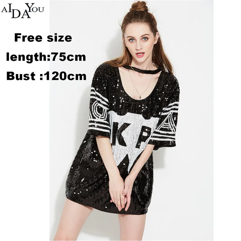 Women sliver T-Shirt Fashion Loose Sexy Letter Tops Pullover Tops Sequined O-neck Tshirts Korean Jap show AIDAYOU OUC546
Women sliver T-Shirt Fashion Loose Sexy Letter Tops Pullover Tops Sequined O-neck Tshirts Korean Jap show AIDAYOU OUC546