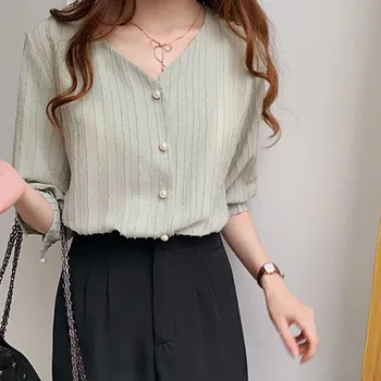 womens tops and blouses Fashion Leisure V-Neck Tops Button Pure Color Half Sleeve womens shirts Blouse blusas mujer de moda 2019
womens tops and blouses Fashion Leisure V-Neck Tops Button Pure Color Half Sleeve womens shirts Blouse blusas mujer de moda 2019