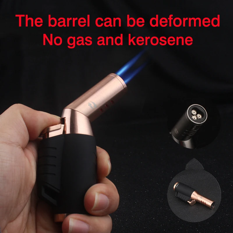 Вращающаяся Тройная прямая металлическая газовая зажигалка flus черная