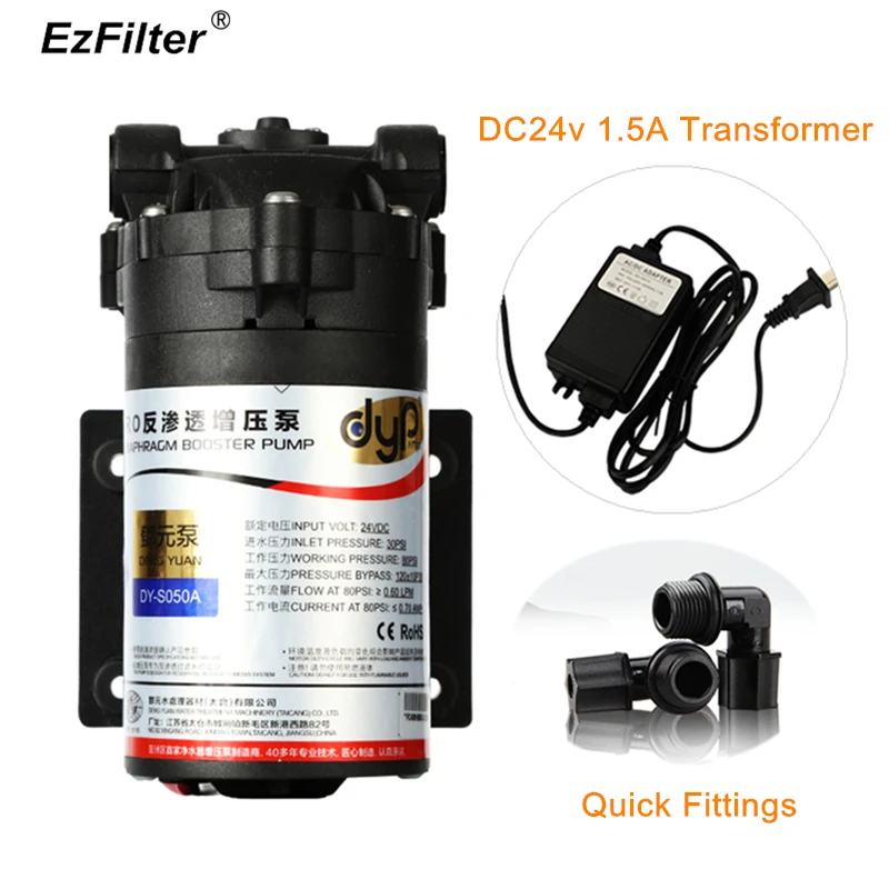 Reverse Osmosis Booster Pump 50 GPD to 75 Gallon 24V Transformer With Quick Fittings Increase Water Purifier Flow Pressure Pump
Reverse Osmosis Booster Pump 50 GPD to 75 Gallon 24V Transformer With Quick Fittings Increase Water Purifier Flow Pressure Pump